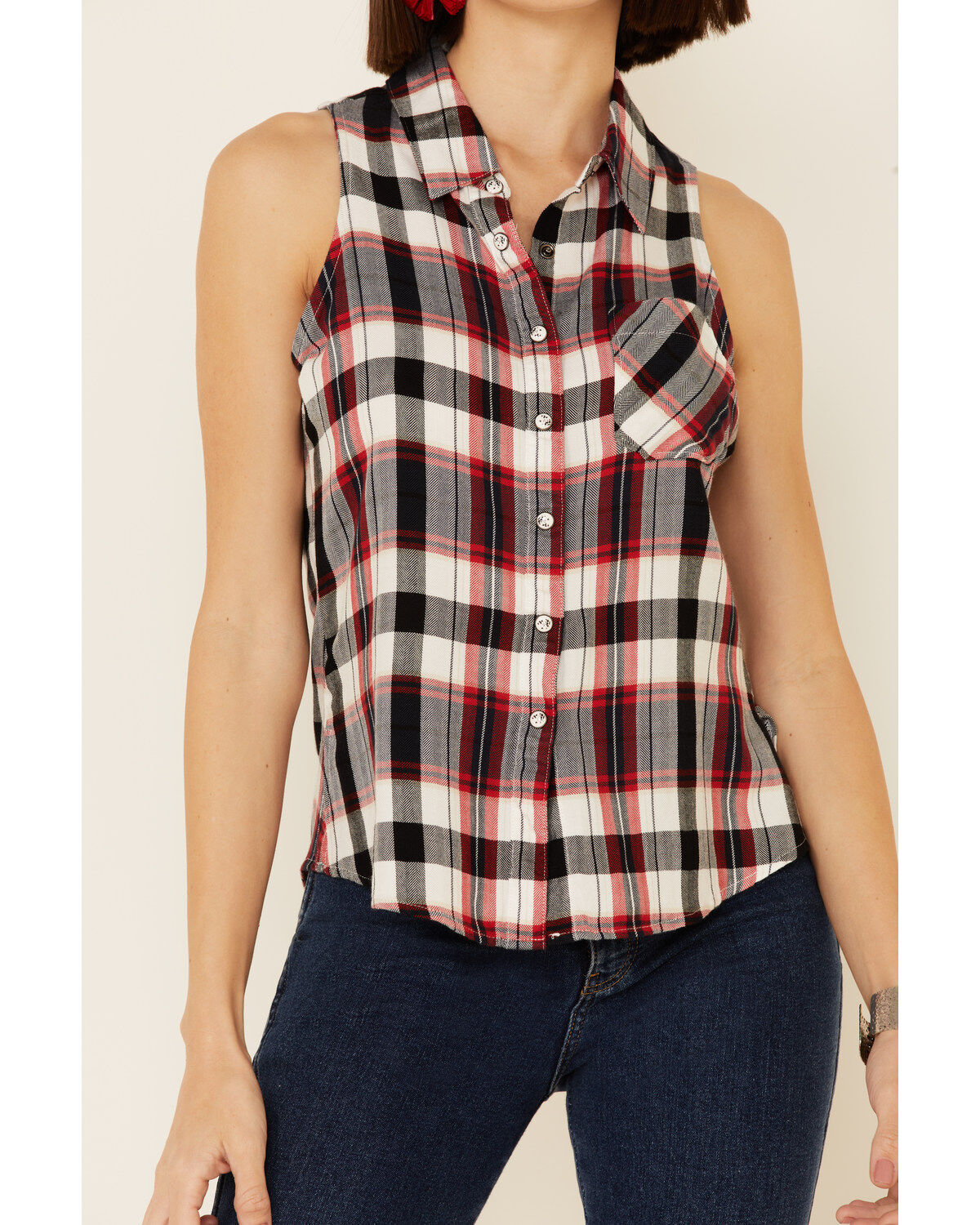 Image #3 - Shyanne Women's Navy Plaid Sleeveless Western Shirt, , hi-res