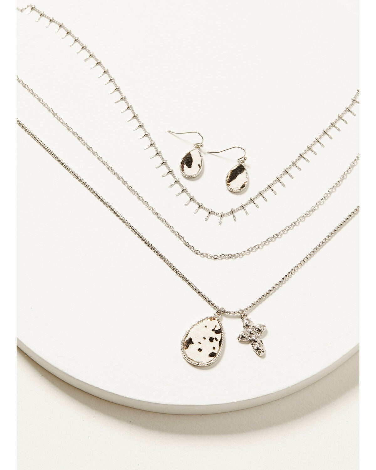 Shyanne Women's Cowhide Tear Drop Jewelry Set - 2 Piece, Silver, hi-res