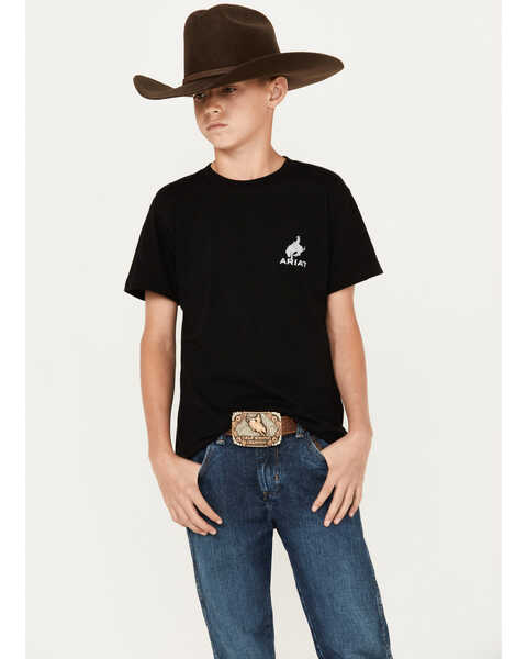 Ariat Boys' Bronco Flag Short Sleeve Graphic T-Shirt , Black, hi-res