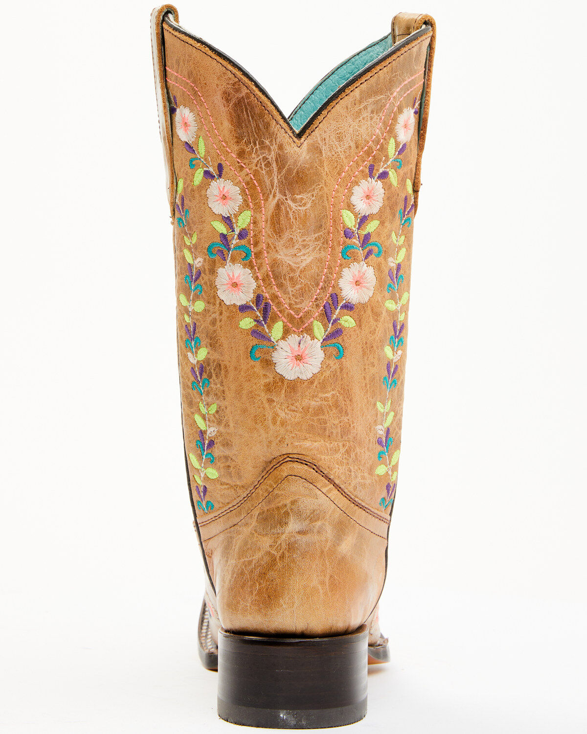 Image #6 - Corral Girls' Floral Embroidered Blacklight Western Boots - Square Toe, Honey, hi-res