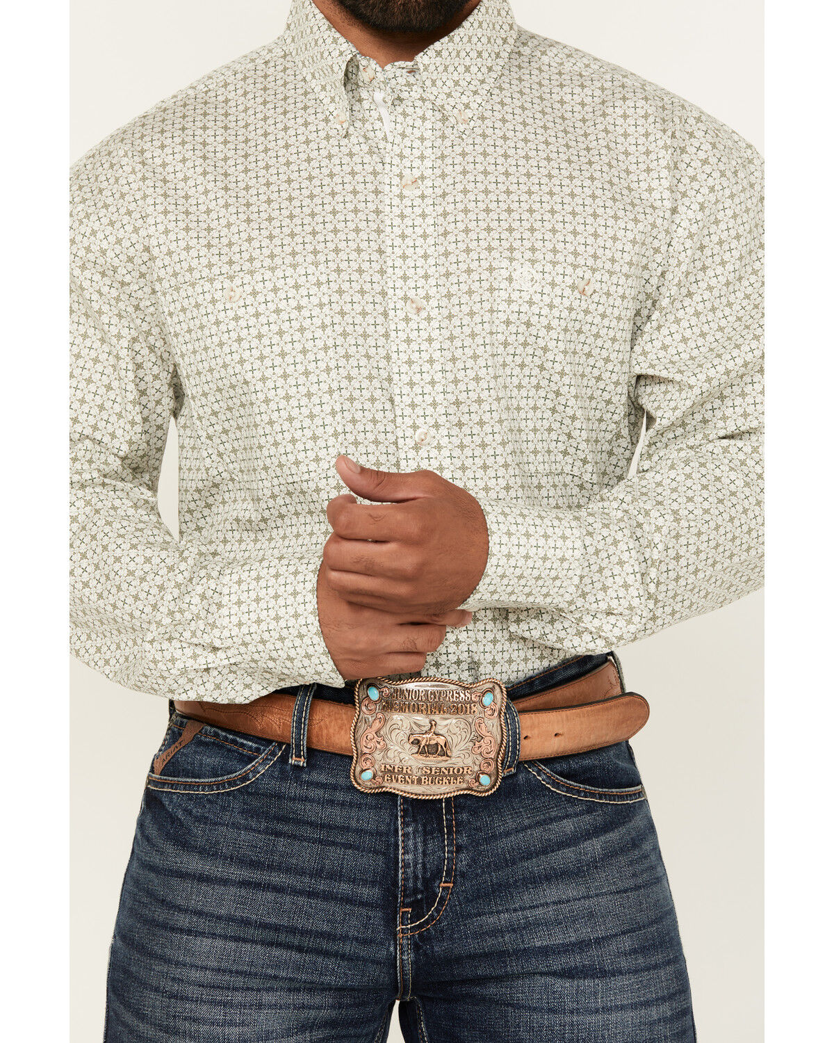 George Strait by Wrangler Men's Medallion Print Long Sleeve Button-Down Western Shirt