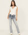 Image #3 - Miss Me Women's Light Wash Mid Rise Floral Embroidered 34" Bootcut Stretch Denim Jeans, Light Wash, hi-res