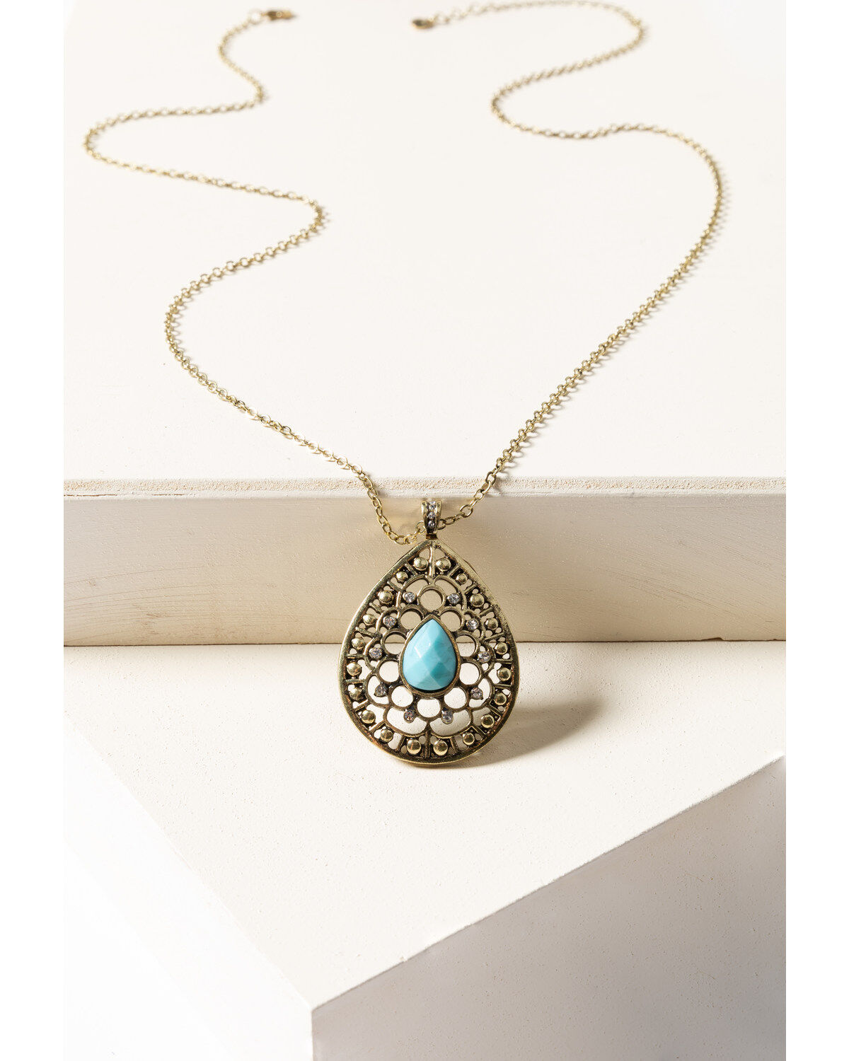 Image #1 - Shyanne Women's Gilded Gold Teardrop Filagree Pendant Necklace, Gold, hi-res