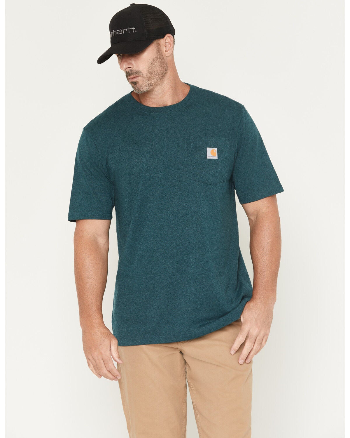 Carhartt Men's Loose Fit Heavyweight Logo Pocket Work T-Shirt, Forest Green, hi-res