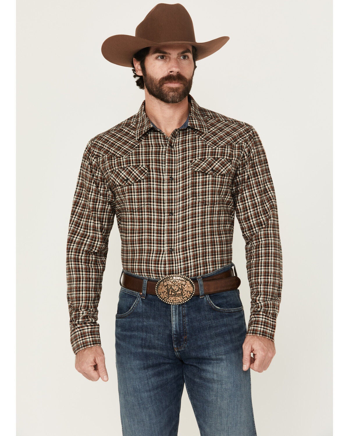 Cody James Men's Jenks Plaid Print Long Sleeve Snap Western Shirt, Grey, hi-res