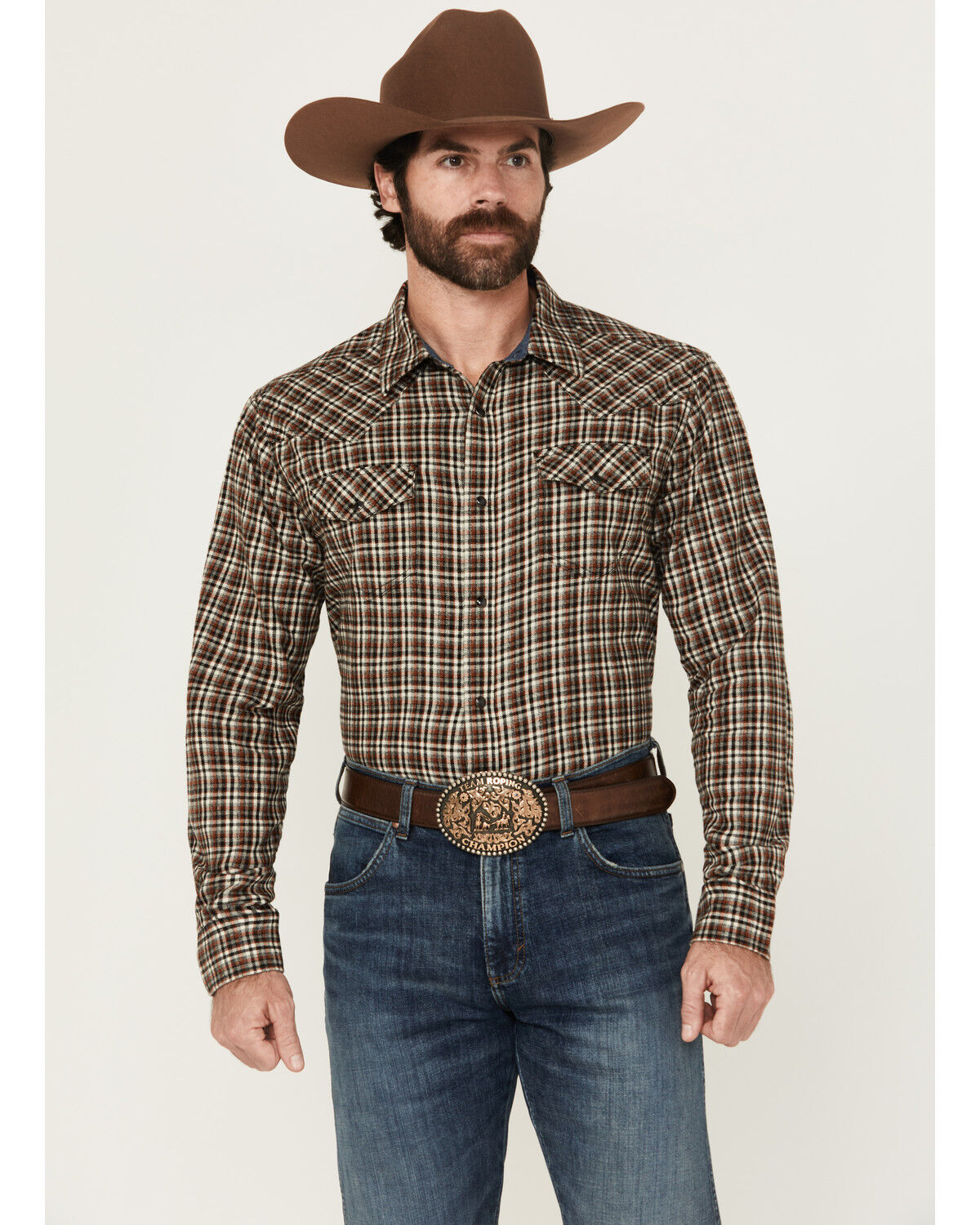Image #1 - Cody James Men's Jenks Plaid Print Long Sleeve Snap Western Shirt, Grey, hi-res