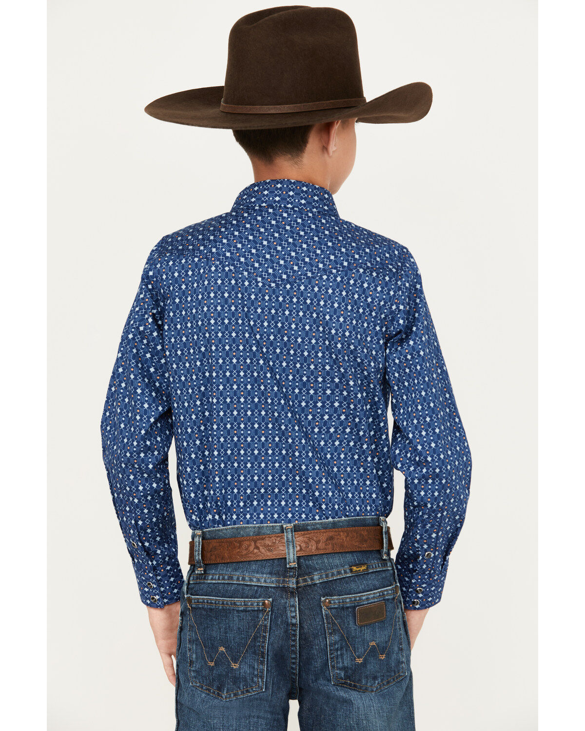 Image #4 - Cody James Boys' El Paso Geo Print Long Sleeve Snap Western Shirt, Navy, hi-res