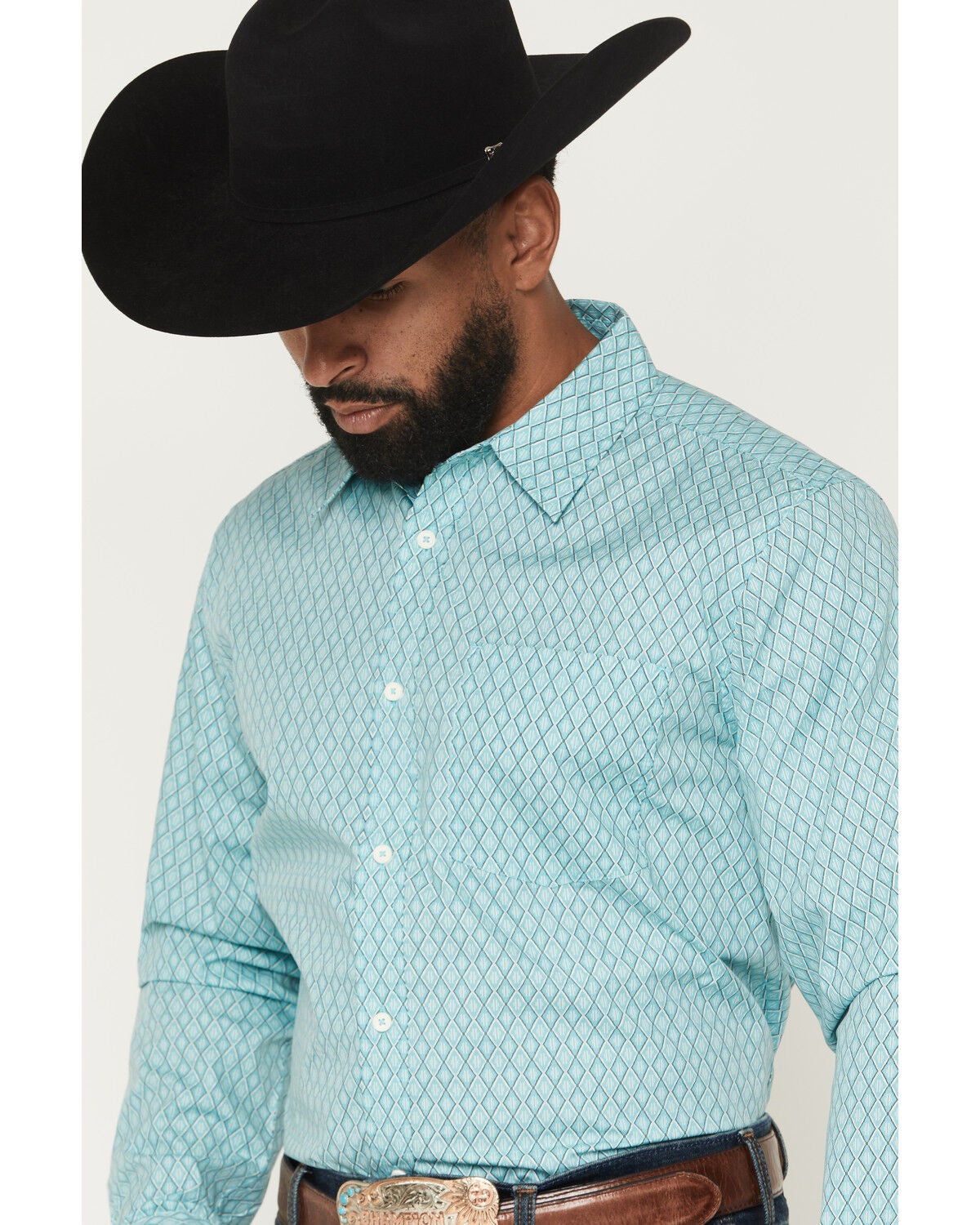 Image #2 - Gibson Trading Co Men's River Flow Medallion Print Long Sleeve Button-Down Western Shirt - Big, Light Blue, hi-res