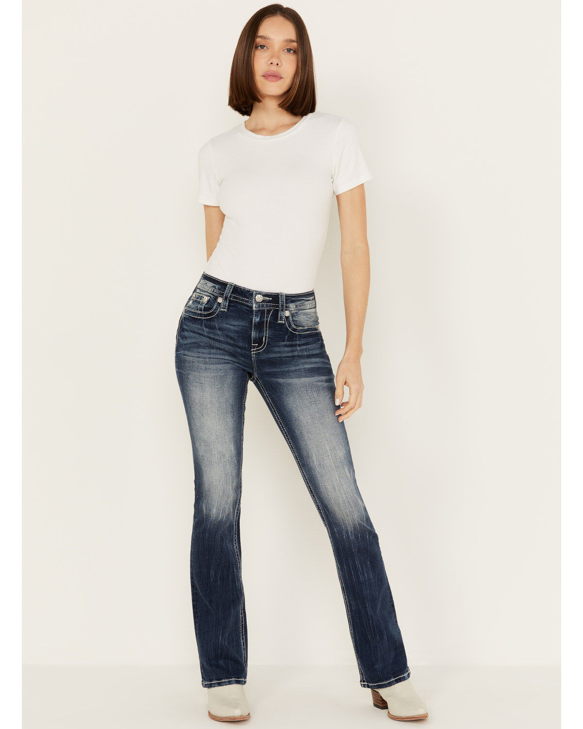 Image #3 - Miss Me Women's Medium Wash Mid Rise Paisley Embroidered Bootcut Jeans, , hi-res