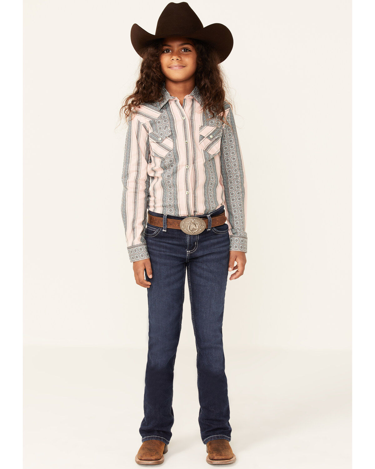 Image #4 - Cruel Girl Girls' Medallion Stripe Long Sleeve Snap Western Shirt, Pink, hi-res