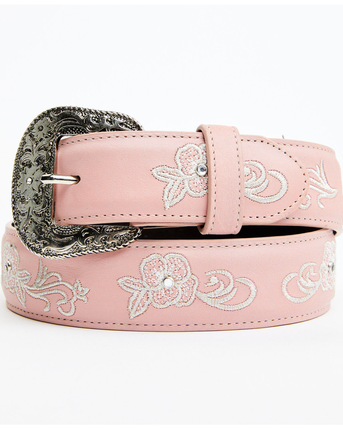 Image #1 - Shyanne Women's Embroidered Floral Rhinestone Western Belt, Light Pink, hi-res