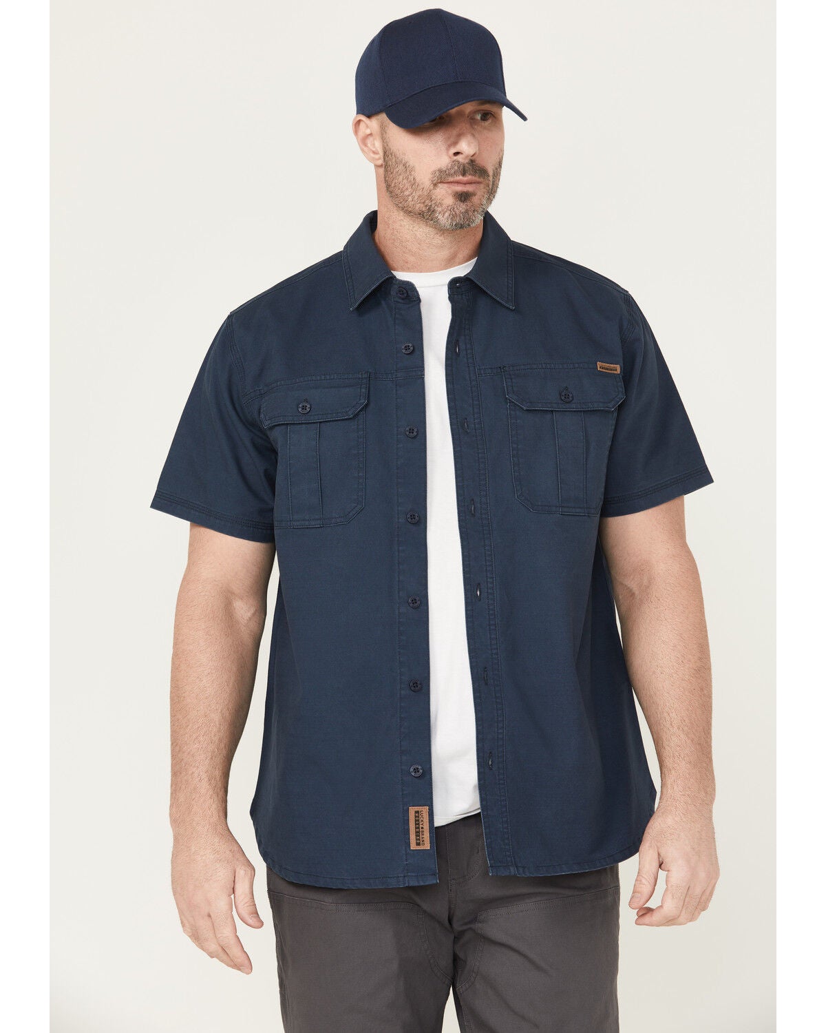 Lucky Brand Workwear Men's Slub Canvas Short Sleeve Button-Down Work Shirt, Blue, hi-res