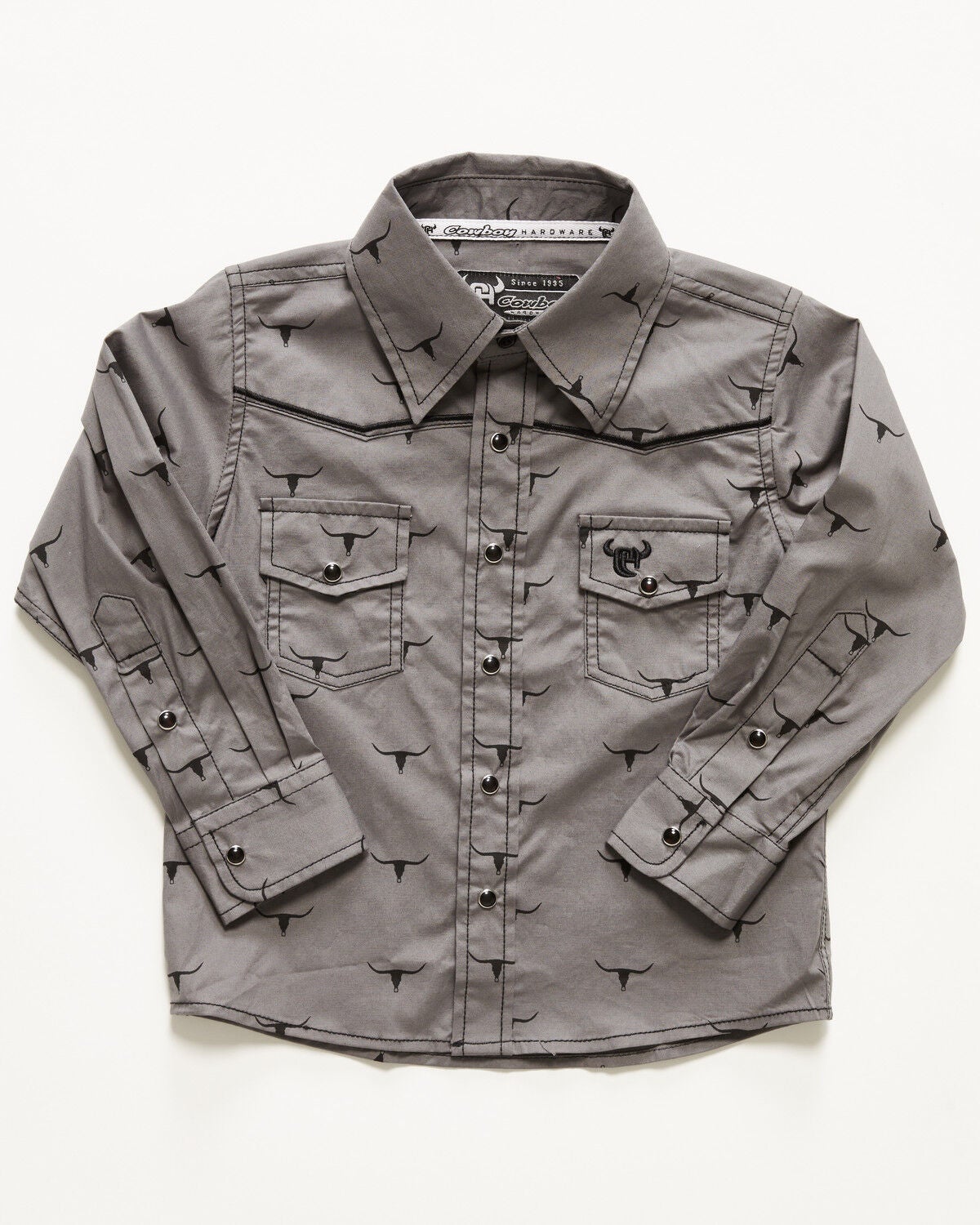 Cowboy Hardware Toddler Boys' Skill Scatter Long Sleeve Snap Stretch Western Shirt, Charcoal, hi-res