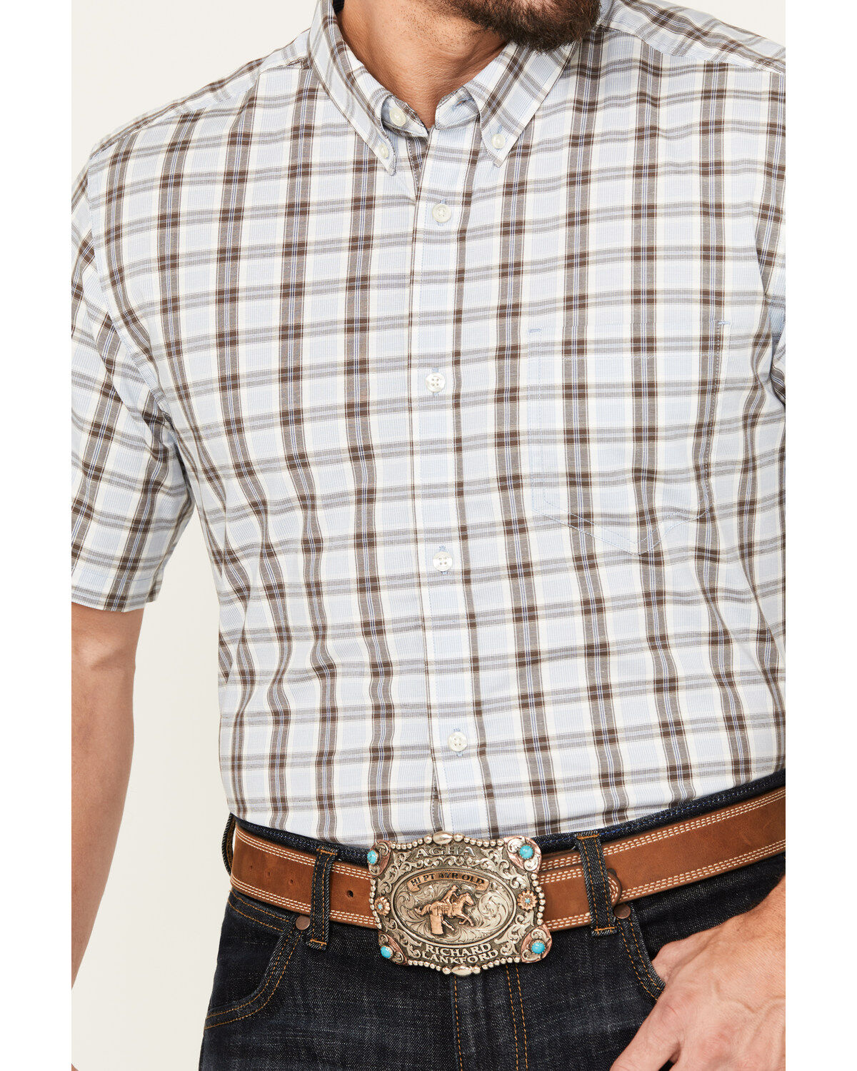 Image #3 - Cody James Men's Bryce Plaid Print Short Sleeve Button-Down Stretch Western Shirt - Tall, , hi-res