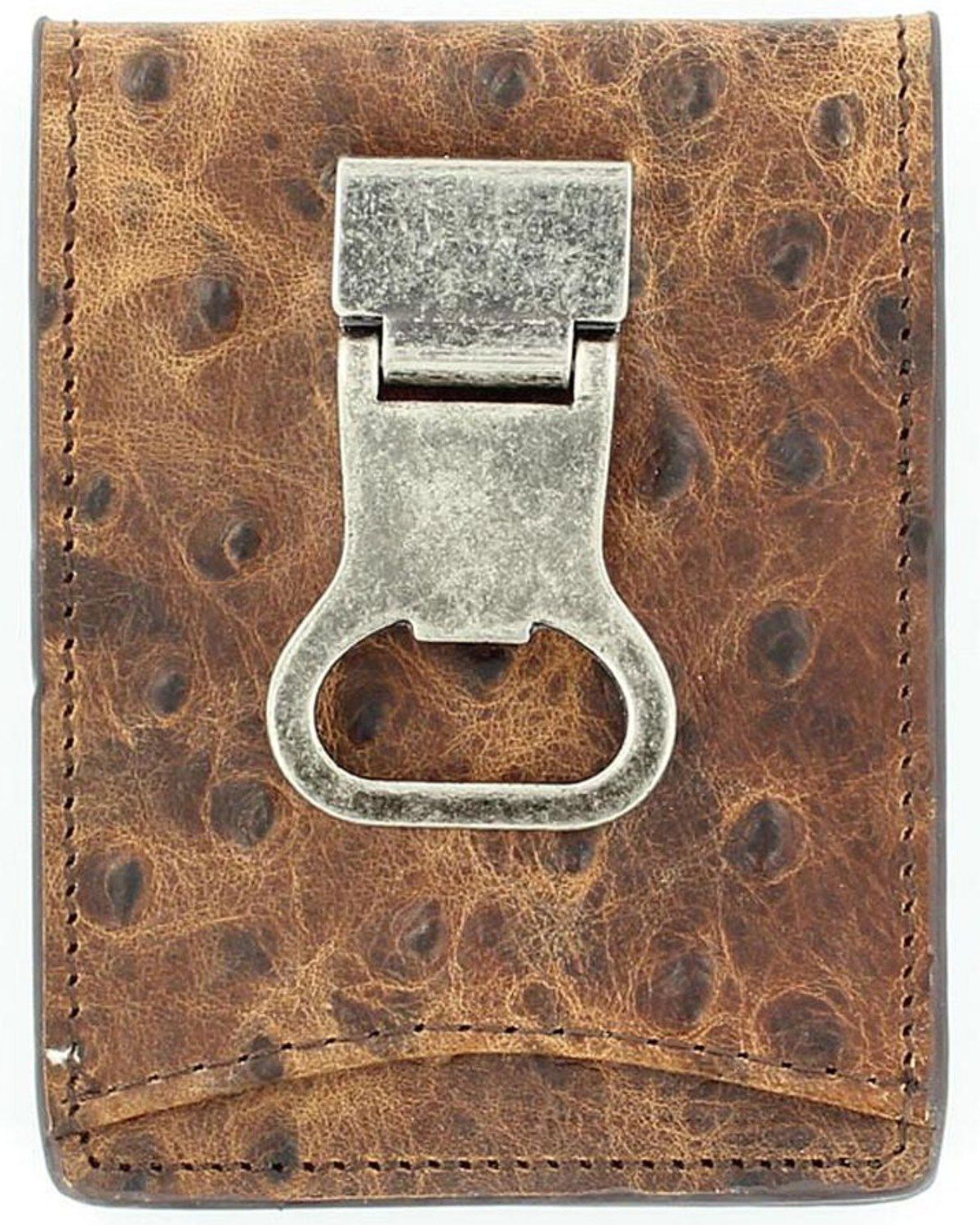 Image #1 - Nocona Belt Co. Men's Ostrich Print Money Clip Bi-Fold Wallet, Brown, hi-res