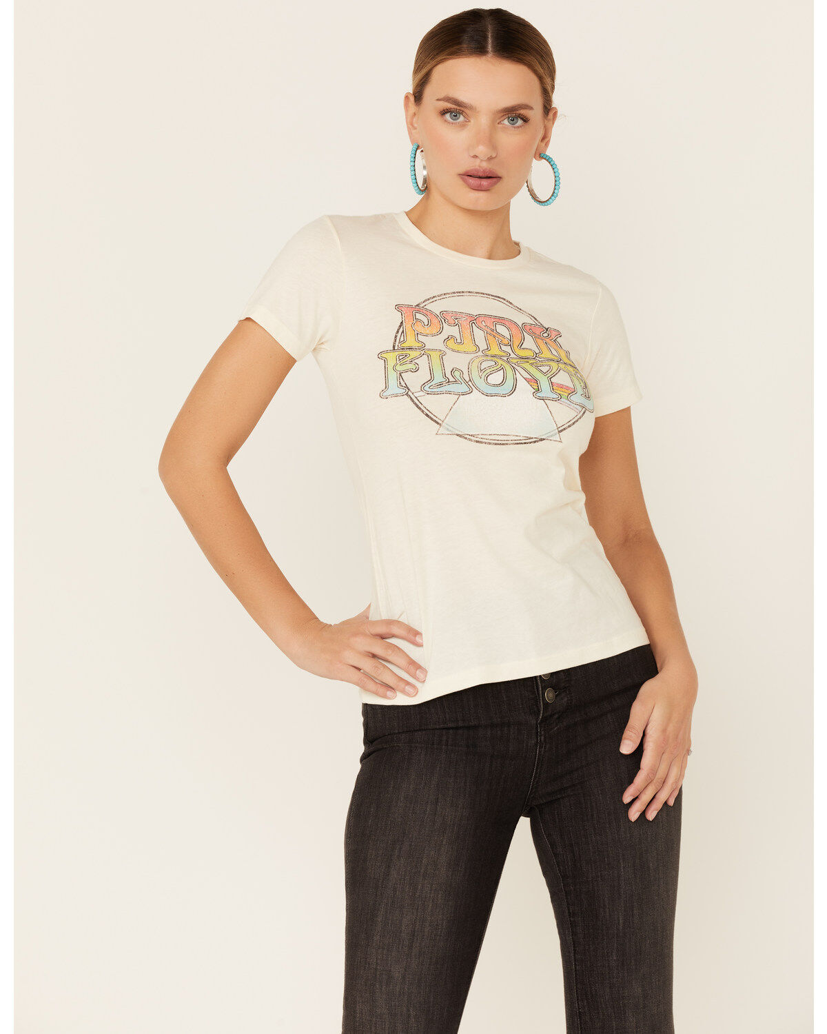 Image #1 - Pink Floyd Women's Freshness Vintage Logo Graphic Short Sleeve Tee, Natural, hi-res