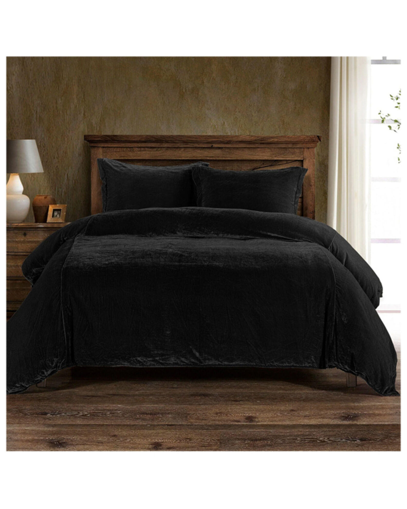 HiEnd Accents Black Stella Faux Silk & Velvet Super Queen 3Piece Duvet