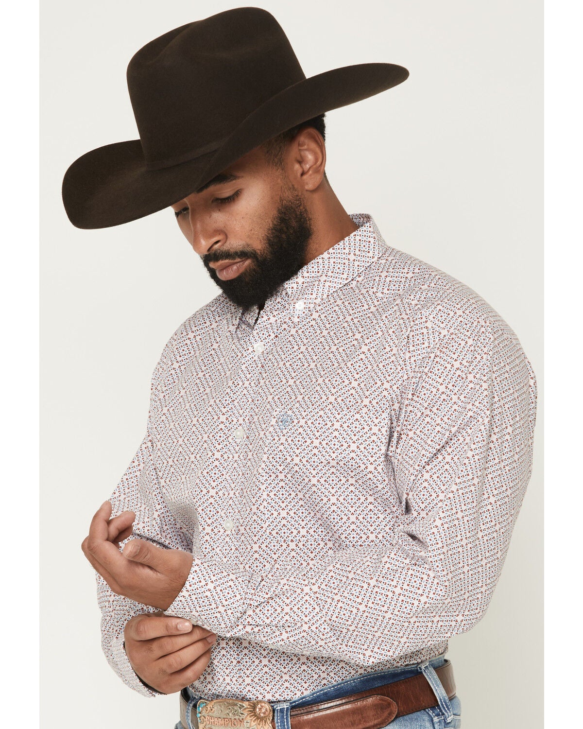 Image #2 - Ariat Men's Tiernan Geo Print Long Sleeve Button-Down Western Shirt, White, hi-res