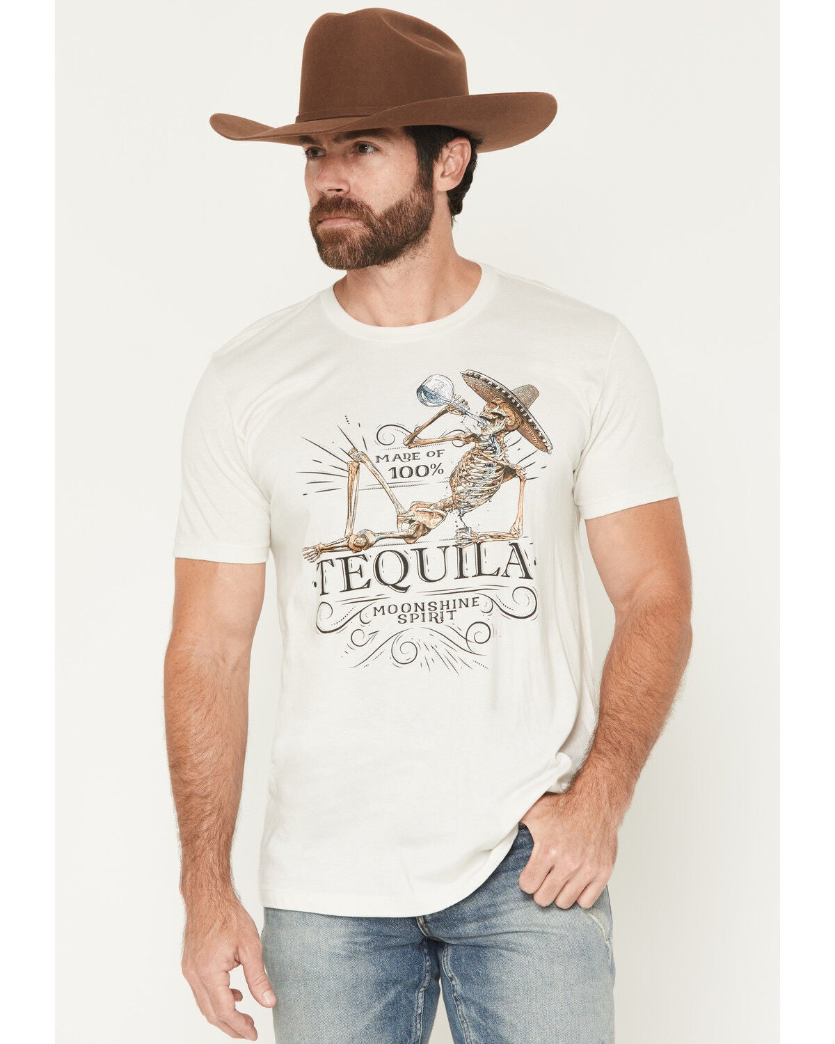 Moonshine Spirit&reg; Men's 100% Tequila Short Sleeve Graphic T-Shirt, Cream, hi-res