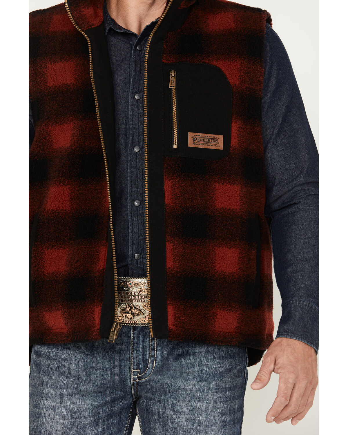 Image #3 - Pendleton Men's Ridgeline Buffalo Checker Fleece Vest, Red, hi-res