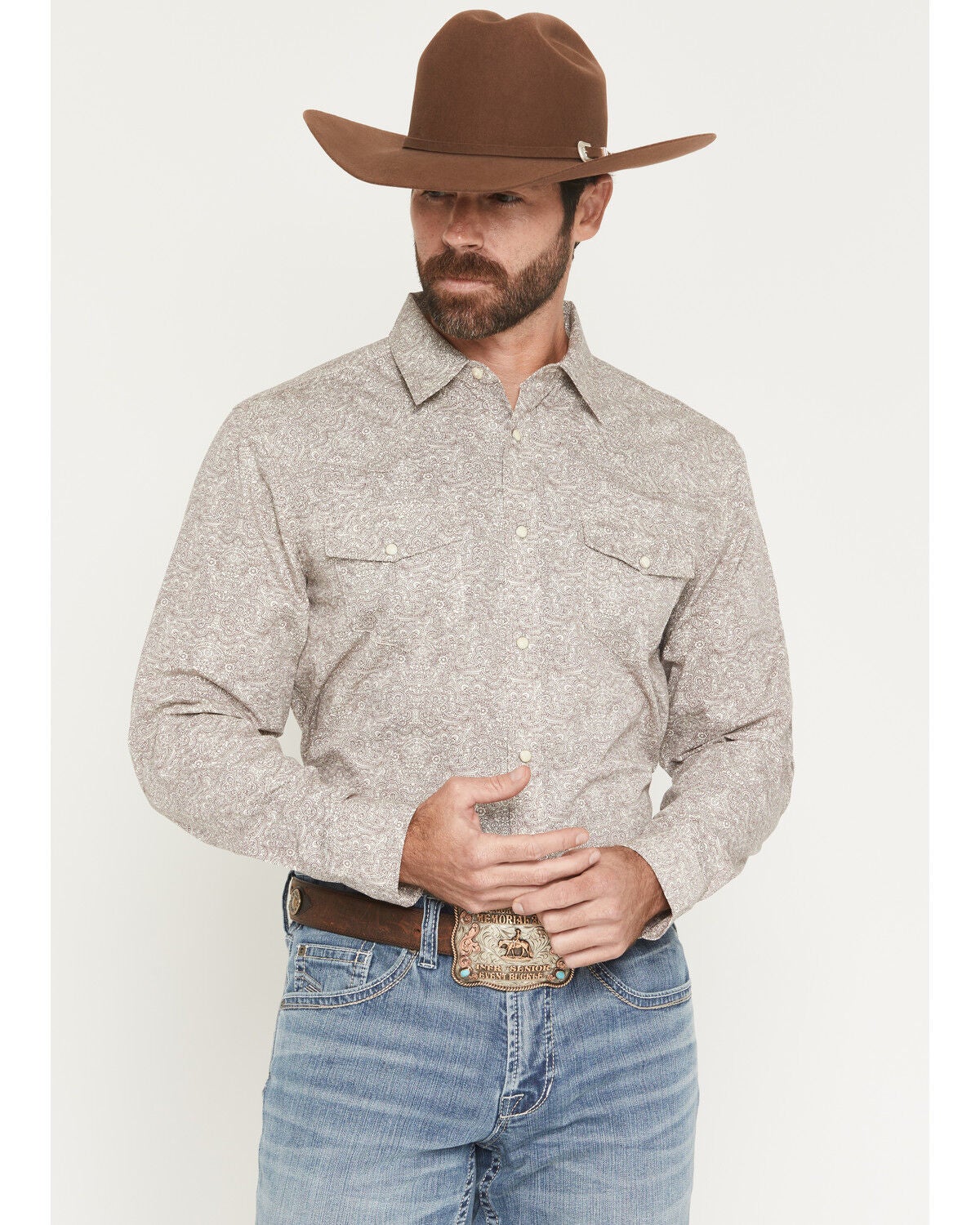 Gibson Trading Co Men's Mind Trap Paisley Print Long Sleeve Snap Western Shirt - Tall, Ivory, hi-res