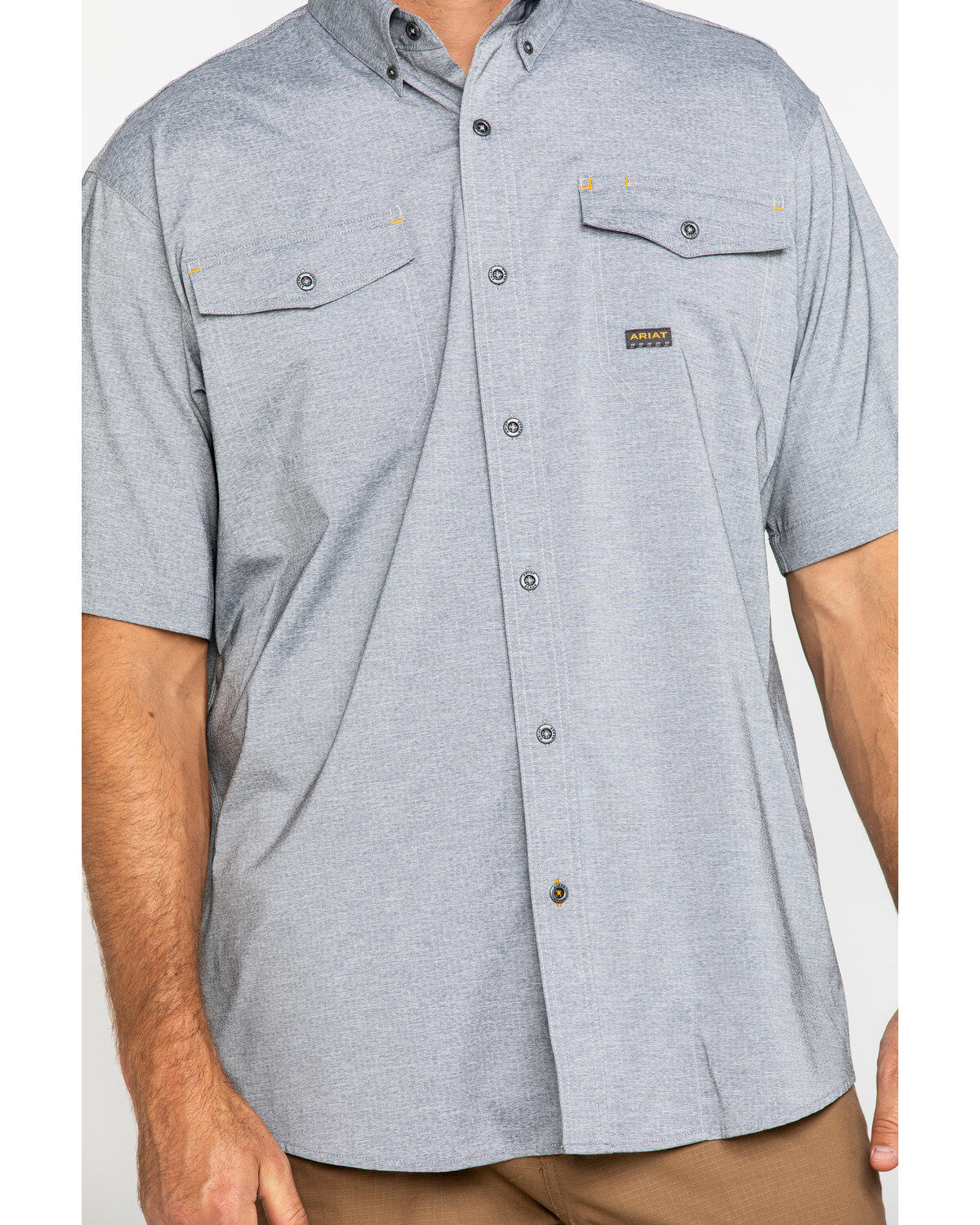 Image #4 - Ariat Men's Grey Rebar Made Tough Durastretch Vent Short Sleeve Work Shirt - Tall, Heather Grey, hi-res