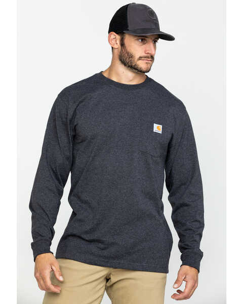 Image #1 - Carhartt Men's Loose Fit Heavyweight Long Sleeve Logo Pocket Work T-Shirt - Big & Tall, Medium Grey, hi-res