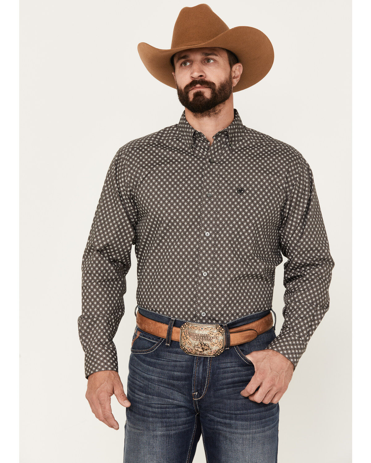 Image #1 - Ariat Men's Winston Classic Fit Long Sleeve Button-Down Western Shirt, Grey, hi-res