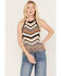 Shyanne Women's Zig Zag Fringe Halter Sweater Tank , Taupe, hi-res