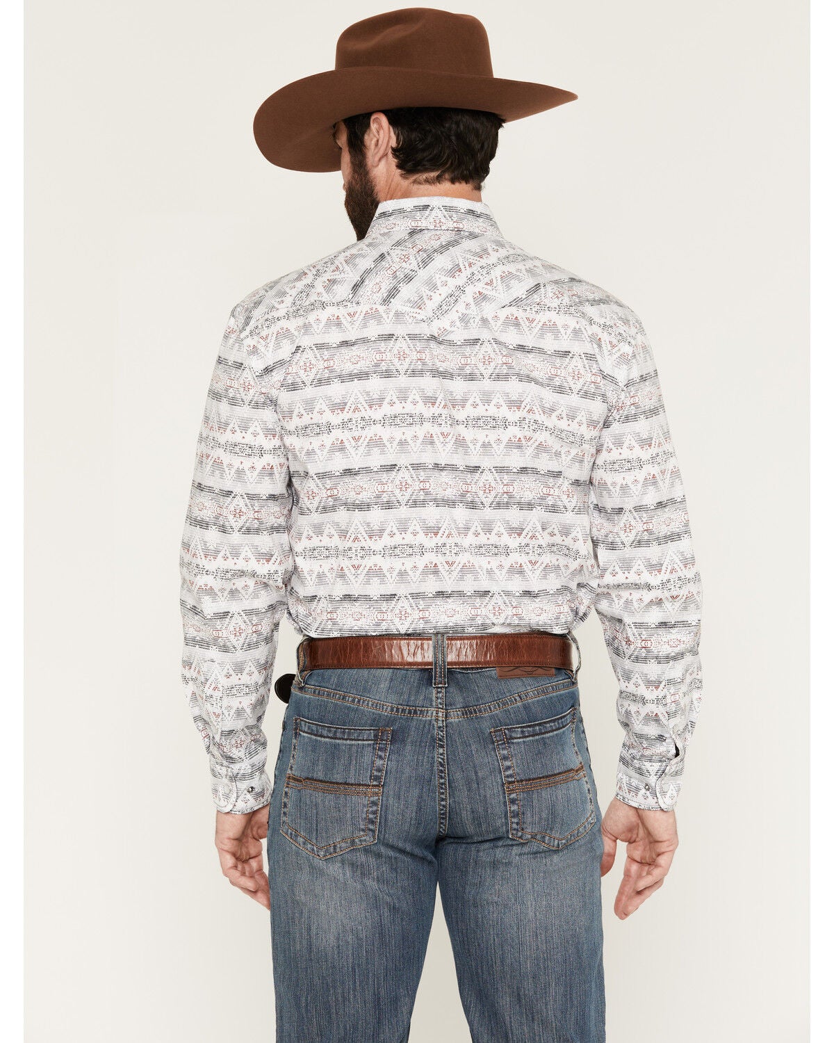 Image #4 - Panhandle Slim Men's Southwestern Print Long Sleeve Snap Stretch Western Shirt, White, hi-res