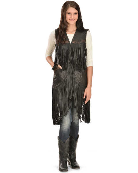 Image #2 - Kobler Leather Women's Cigala Leather Fringe Vest, Black, hi-res
