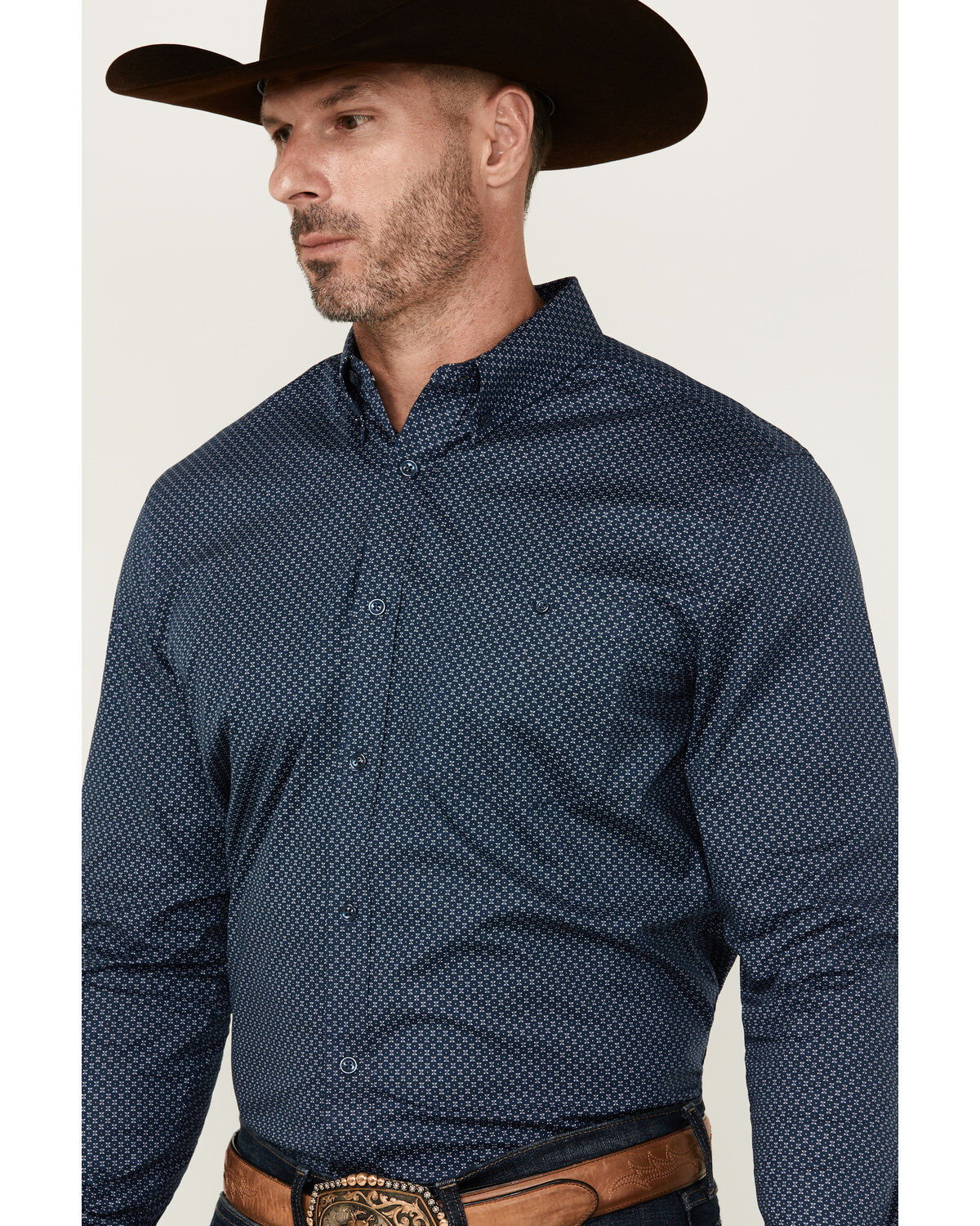 Image #2 - RANK 45® Men's Bandera Mini Geo Print Long Sleeve Button-Down Western Shirt, Dark Teal, hi-res