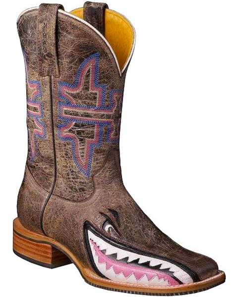 Image #1 - Tin Haul Women's Man Eater Shark Western Boots - Square Toe, Dark Brown, hi-res