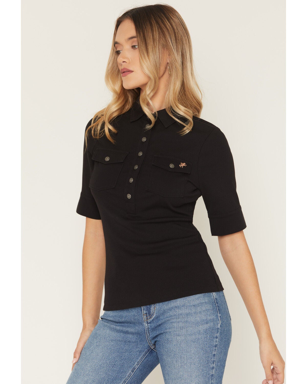Image #2 - Idyllwind Women's Cora Knit Polo Shirt, Black, hi-res