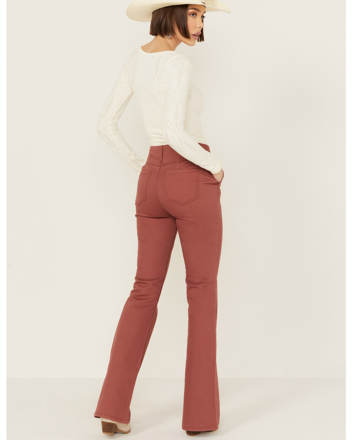 Image #3 - Shyanne Women's Marsala Darted Waist Comfort Stretch Super Flare Jeans, Rust Copper, hi-res