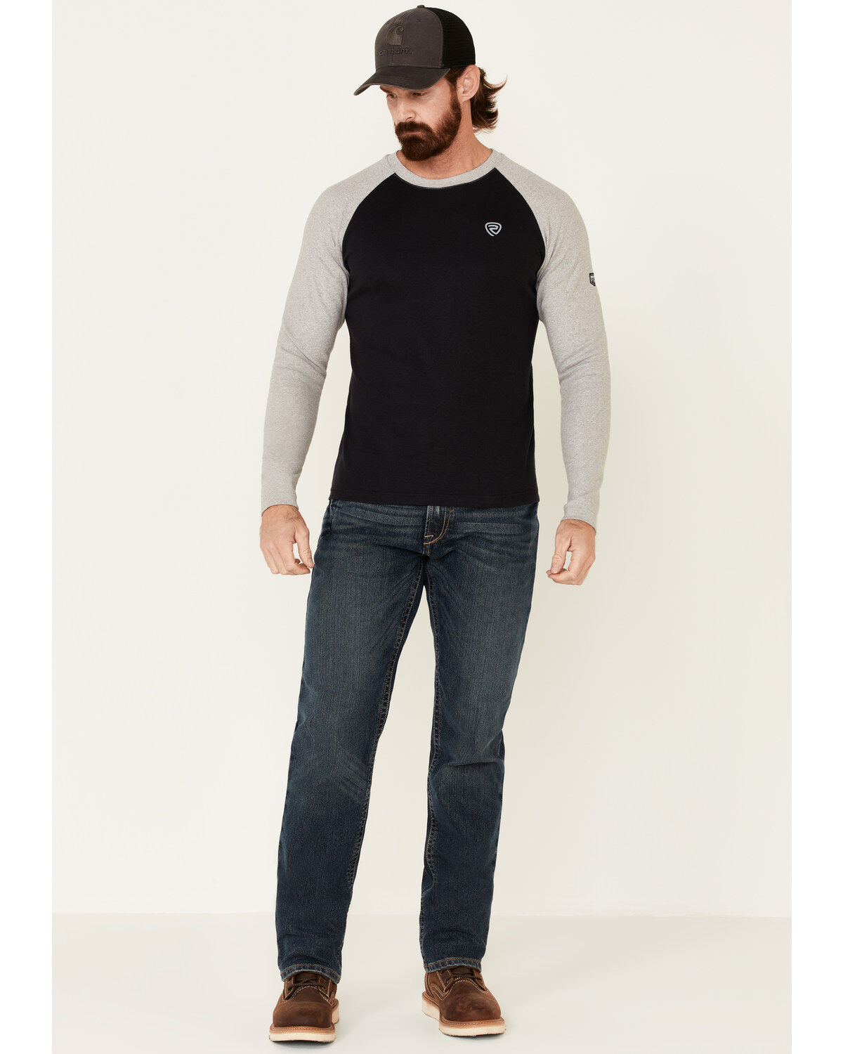 Image #1 - Rock & Roll Denim Men's FR Black Long Sleeve Work Raglan T-Shirt, Black, hi-res