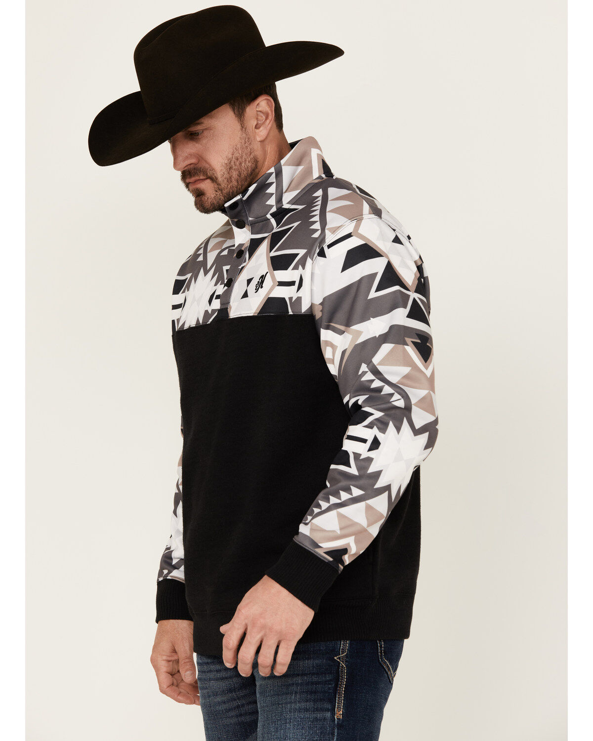 Image #2 - Hooey Men's Stevie Southwestern Block 1/4 Snap Pullover, Black, hi-res