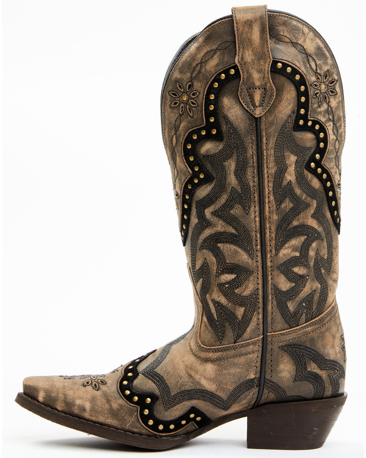 Image #3 - Laredo Women's Skyla Floral Studded Western Performance Boots - Snip Toe, Dark Brown, hi-res