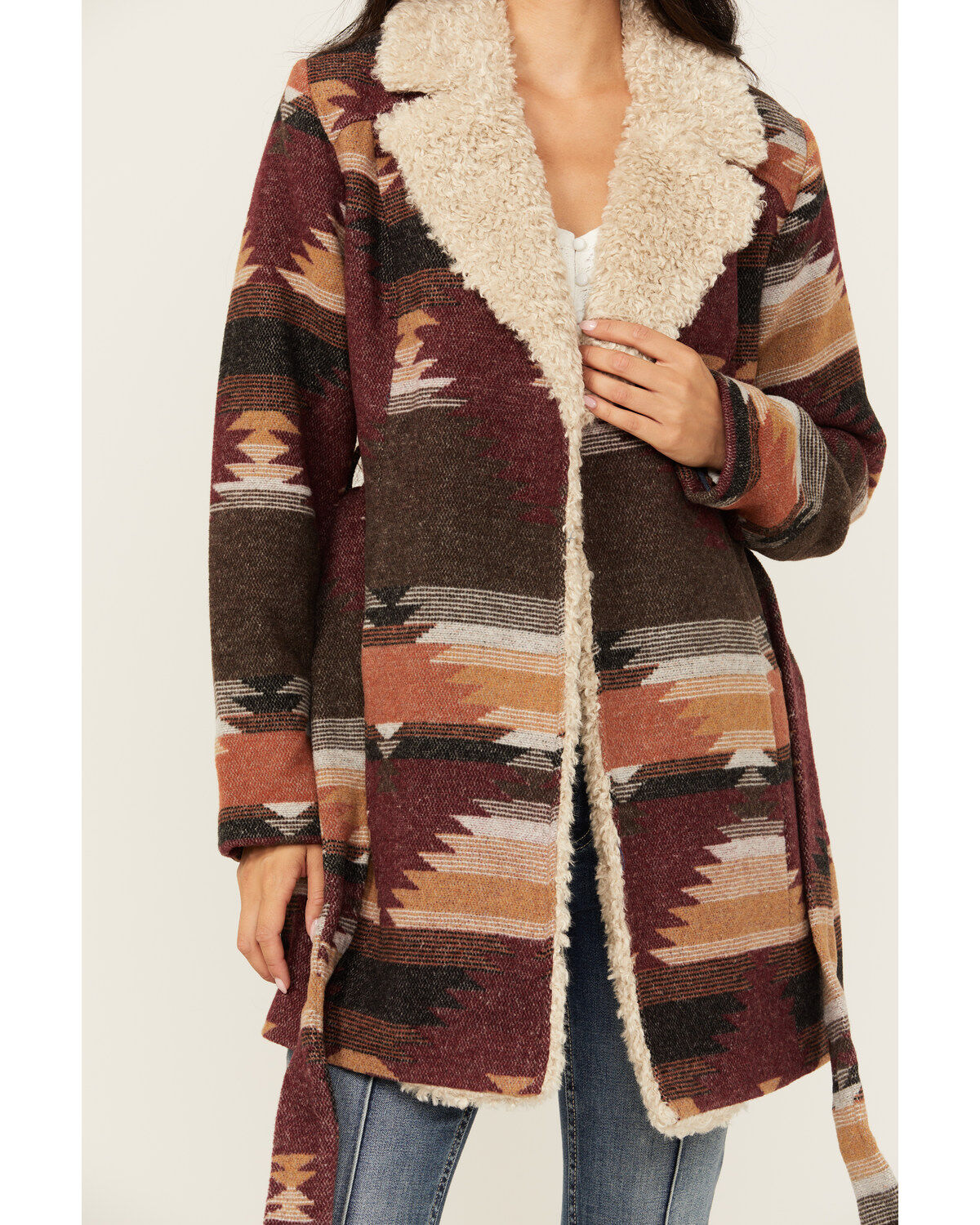 Image #4 - Idyllwind Women's Lynn Southwestern Print Faux Fur Collar Shacket, Dark Brown, hi-res