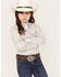 Cowgirl Hardware Girls' Leopard Print Long Sleeve Snap Western Shirt, White, hi-res