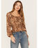 Shyanne Women's Snake Print Long Sleeve Peasant Blouse, Taupe, hi-res