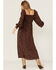Lush Women's Ditsy Floral Smocked Long Sleeve Midi Dress, Brown, hi-res