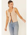 Shyanne Women's Ribbed Suede Placket Button Down Tank Top , Off White, hi-res