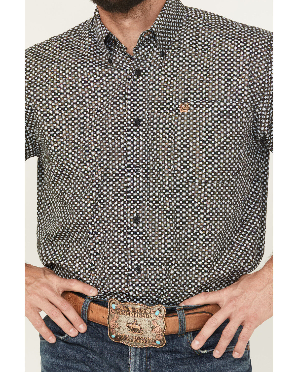 Image #3 - Cinch Men's Geo Print Short Sleeve Button-Down Western Shirt, Black, hi-res