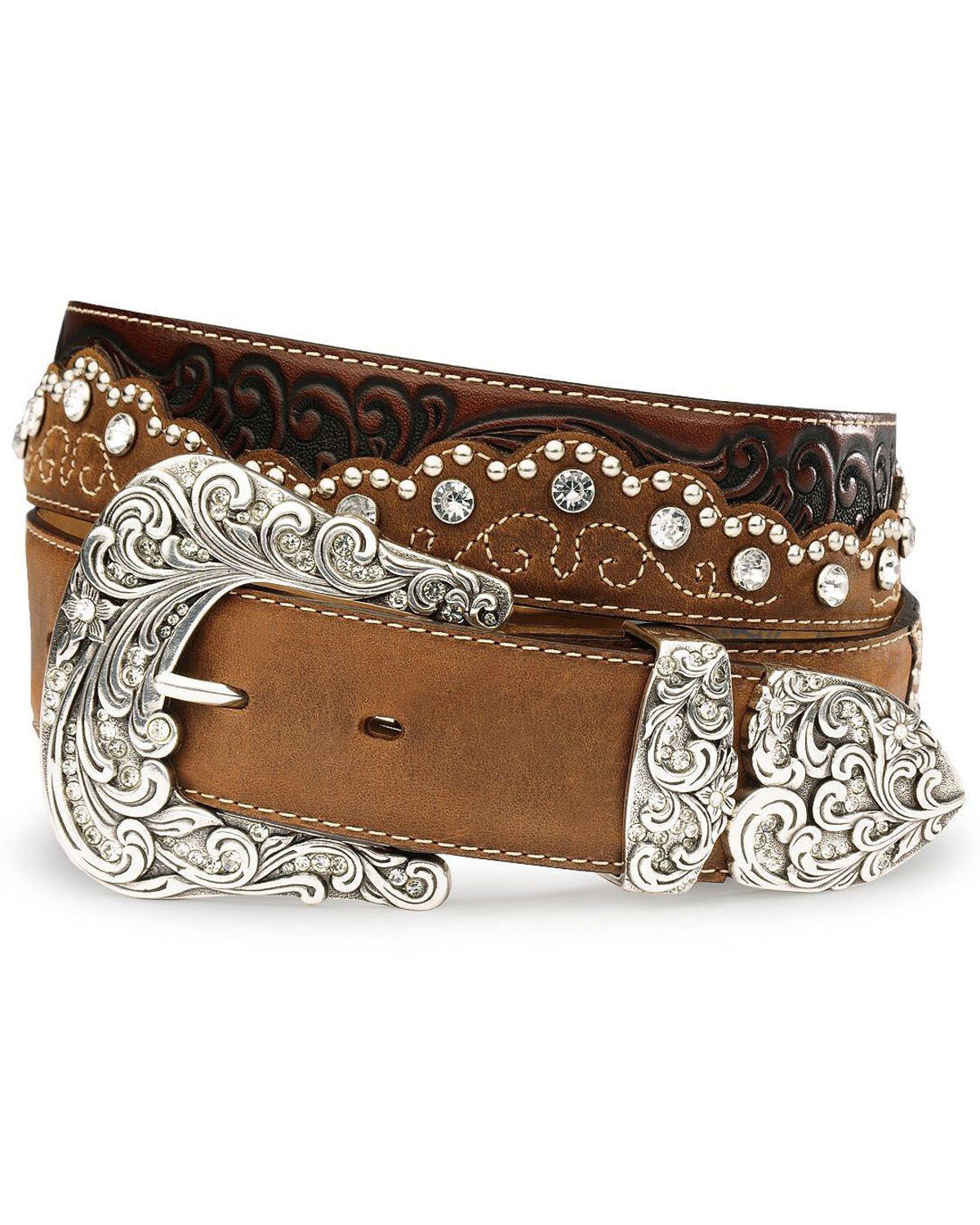 Image #1 - Tony Lama Kaitlyn Crystal Leather Western Belt, , hi-res