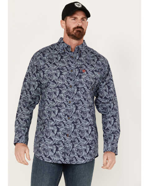 Ariat Men's FR Nighthawk Long Sleeve Button Down Western Work Shirt, Navy, hi-res