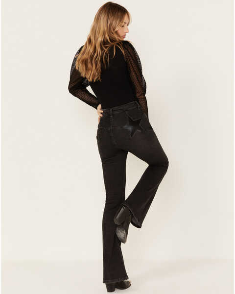 Rock & Roll Denim Women's High Rise Star Back Flare Jeans, Black