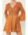 Beyond The Radar Women's Cut-Out Bell Sleeve Dress, Tan, hi-res