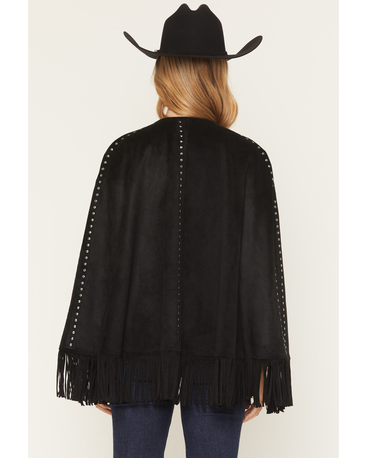 Image #4 - Rock & Roll Denim Women's Fringe Studded Faux Suede Embroidered Cap, Black, hi-res