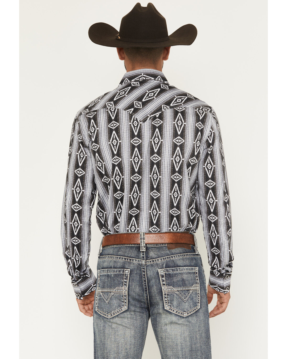 Rock & Roll Denim Men's Southwestern Print Long Snap Stretch Western Shirt